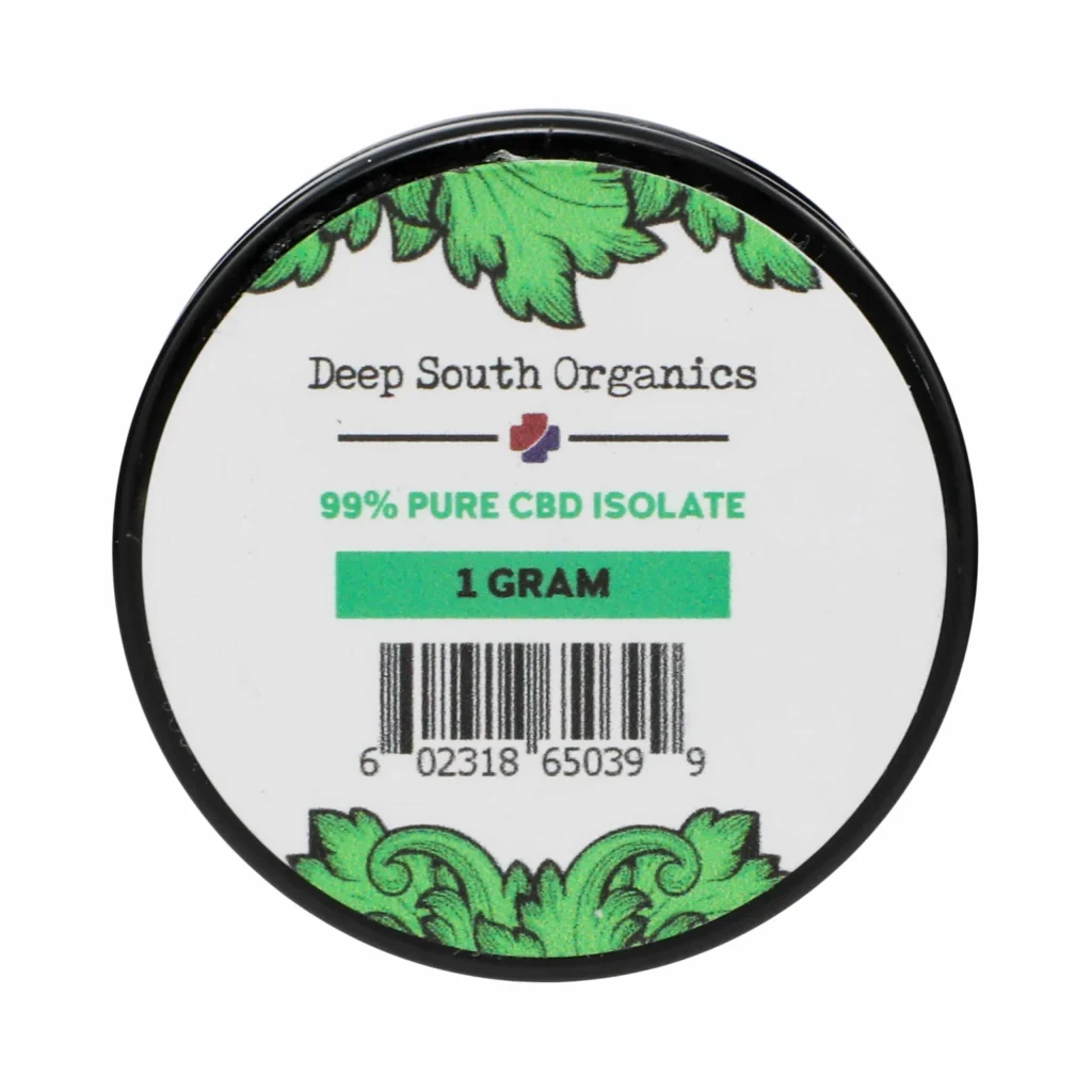 A container of cbd isolate is shown.