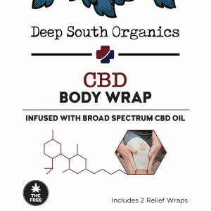A poster with the words cbd body wrap and an image of a leaf.