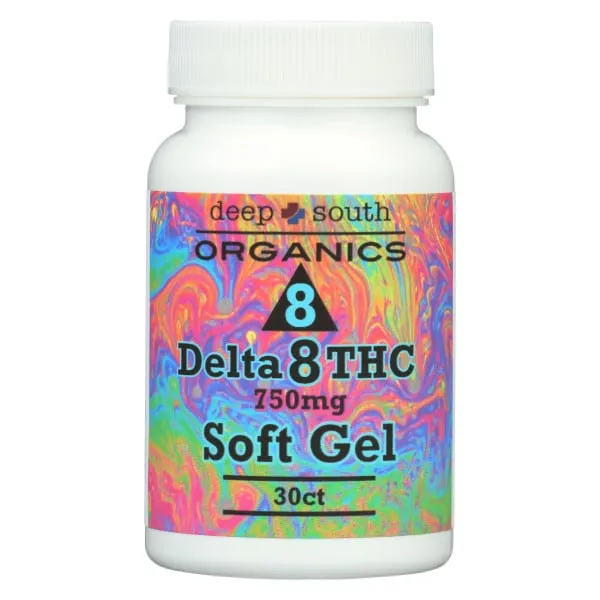 A bottle of delta 8 thc soft gel
