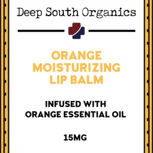 A label for orange moisturizing lip balm.